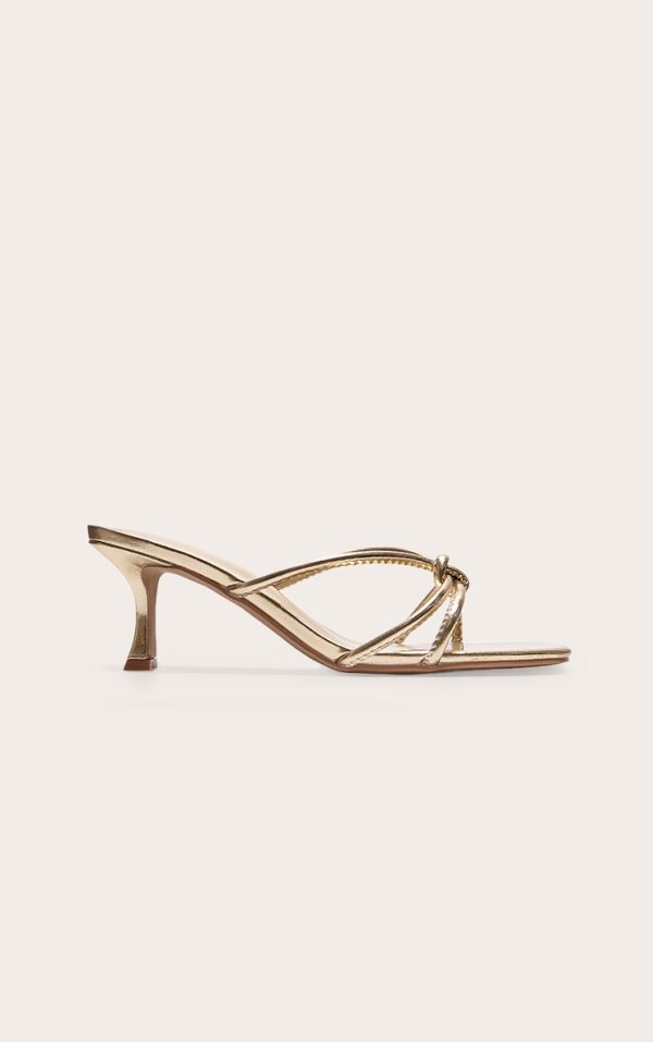 Gold Wide Fit PU Square Toe Knotted Heeled Mules