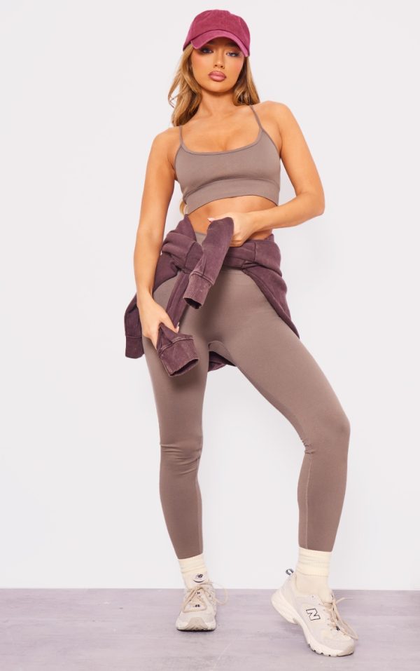 Taupe Seamless High Waist Detail Gym Leggings