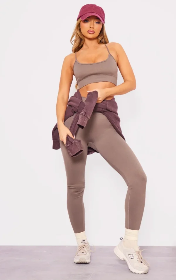 Taupe Seamless High Waist Detail Gym Leggings