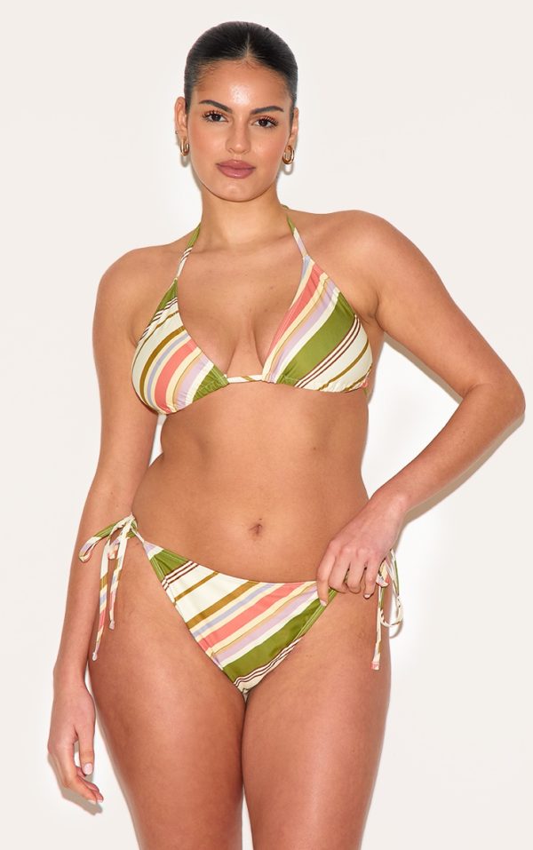 Plus Multi Diagonal Stripe Triangle Bikini Top
