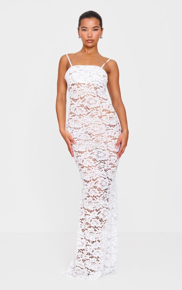 Cream Sheer Lace Maxi Dress