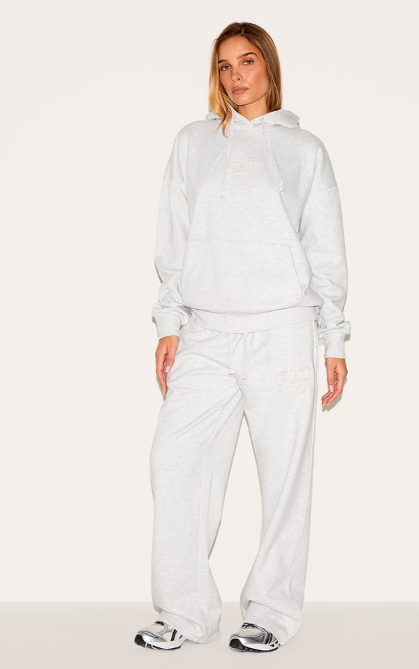 PRETTYLITTLETHING Ash Grey Premium Embossed Wide Leg Sweatpants