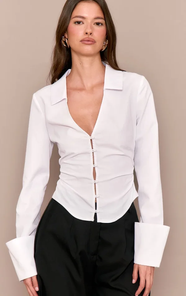 White Fitted Woven Deep Cuff Shirt