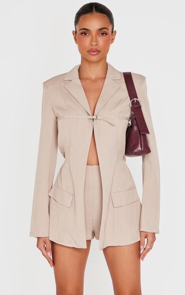 Stone Tailored Woven Thin Belt Detail Romper