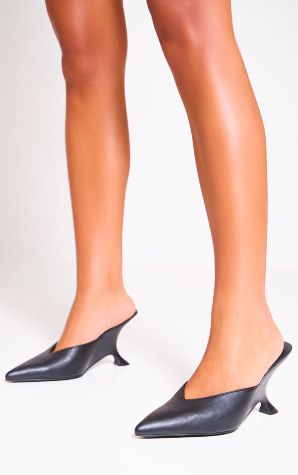 Black PU Point Toe Wedge Heeled Sandals