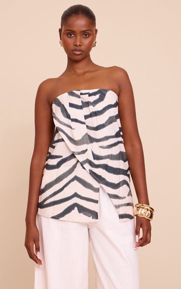 Zebra Print Floaty Woven Split Hem Bandeau Long Top