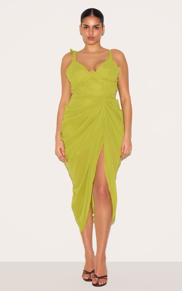 Plus Olive Underwire Detail Draped Midi Dress