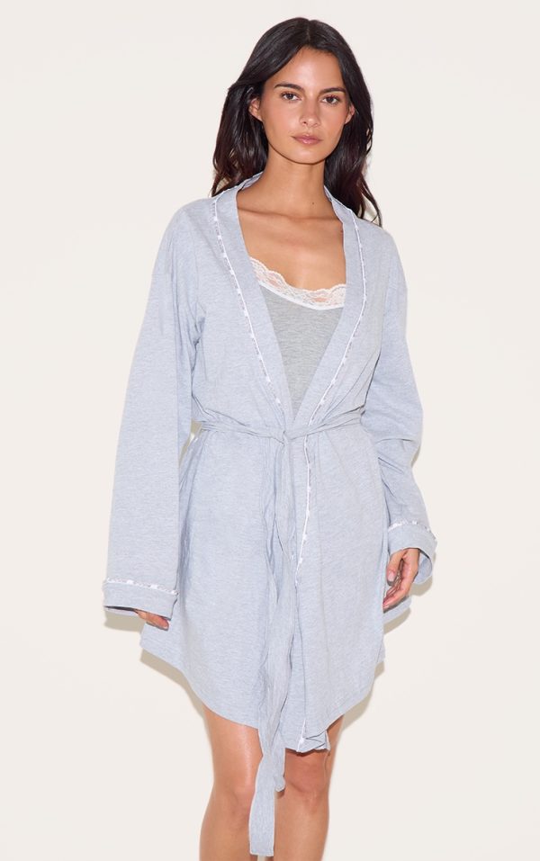 PRETTYLITTLETHING Grey Piping Jersey Robe