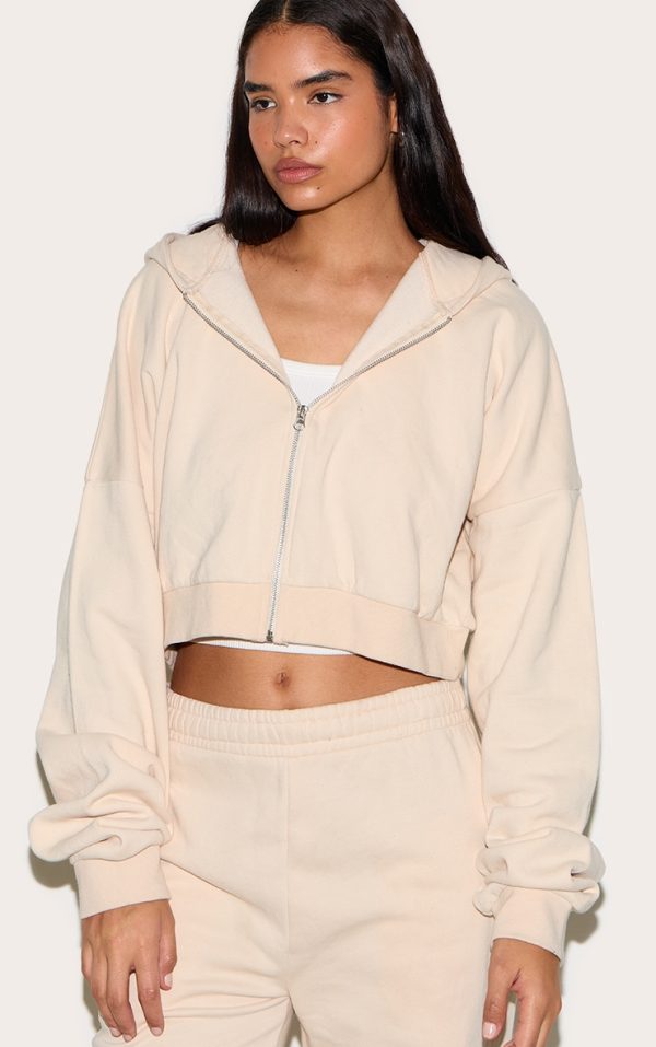 Tall Stone Crop Boxy Zip Through Hoodie