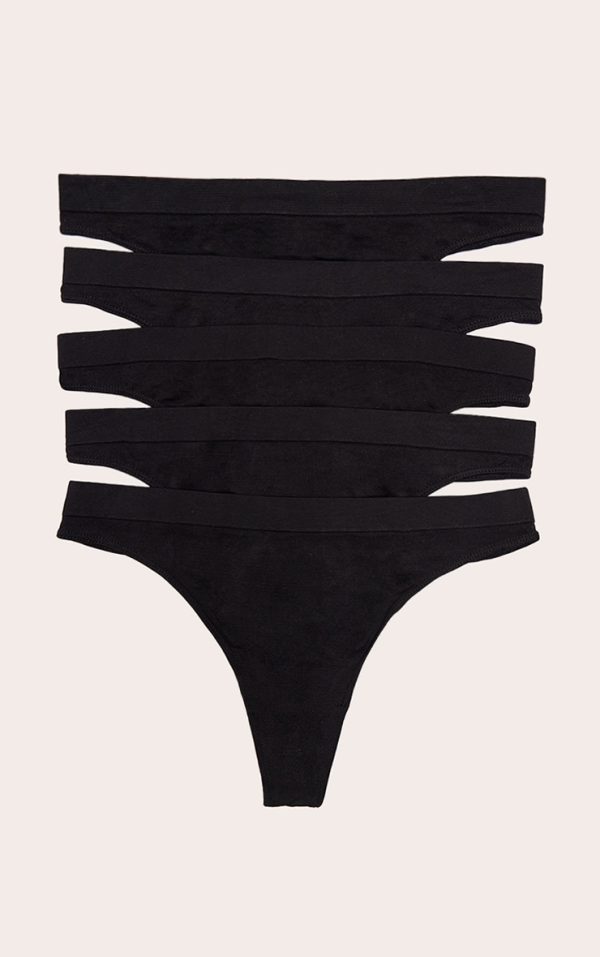 Black Pack of 5 Seamless Thongs