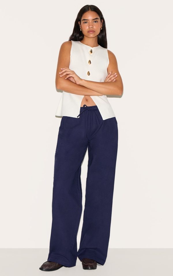 Tall Navy Linen Drawstring Waist Pants