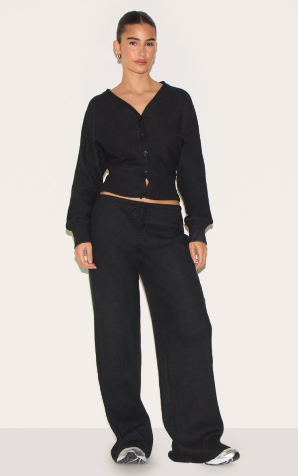 Black Soft Ribbed Wide Leg Pants