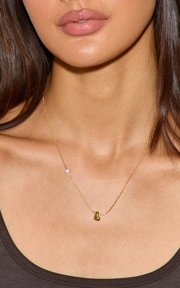 Gold Water Resistant Bubble Initial L Necklace