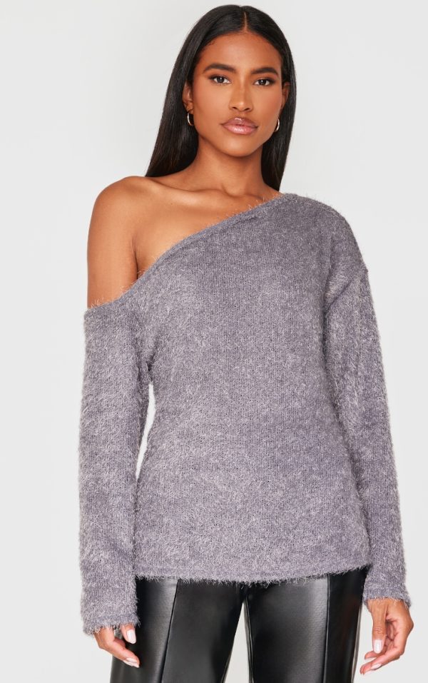 Charcoal Slouchy Textured Oversized Sweater