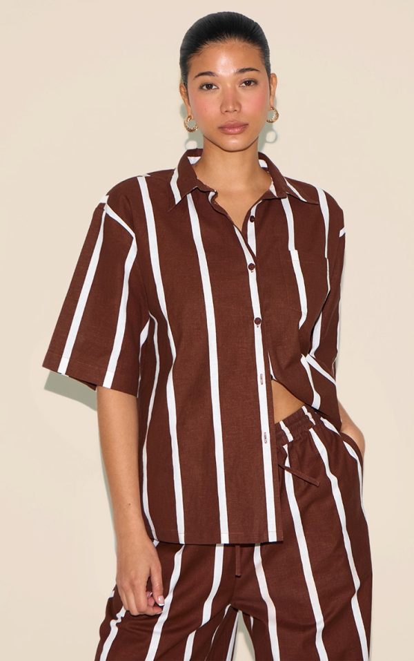 Choc Brown Striped Oversized Shirt
