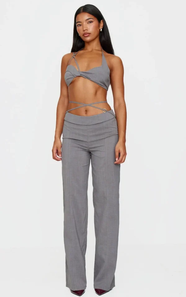 Grey Tailored Seam Detail Pants