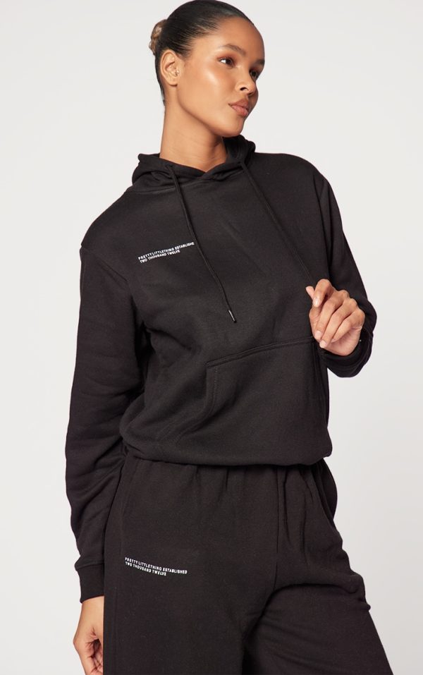 PRETTYLITTLETHING Logo Black Est 2012 Oversized Fit Hoodie