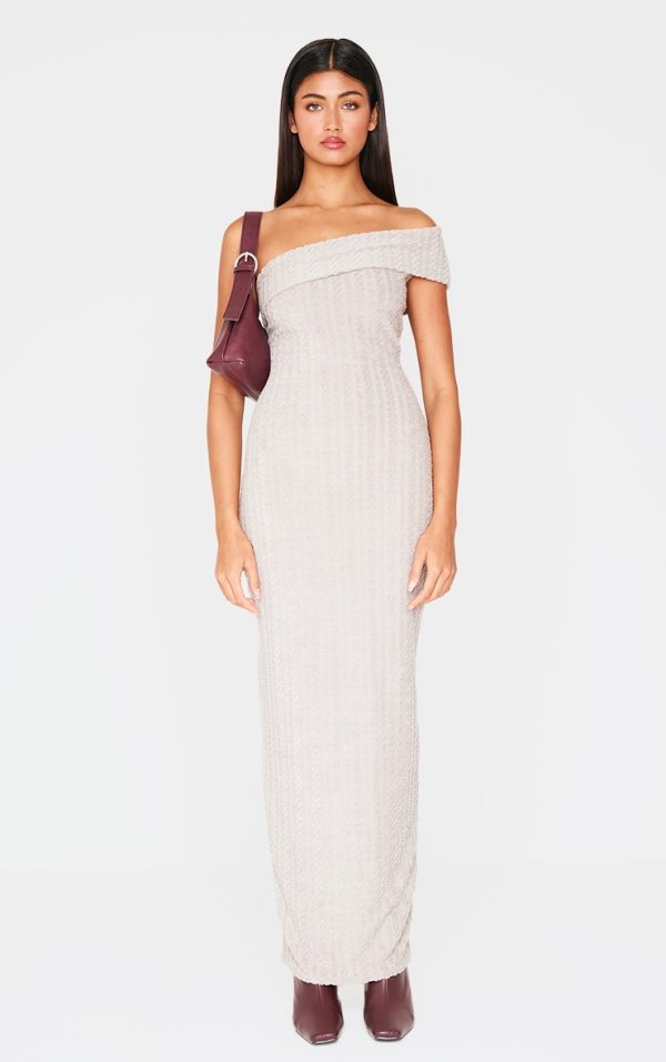 Taupe Towel One Shoulder Maxi Dress
