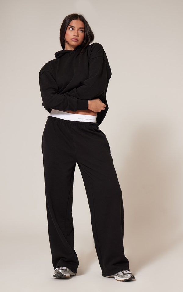 Black Premium Thin Waistband Straight Leg Sweat Sweatpants