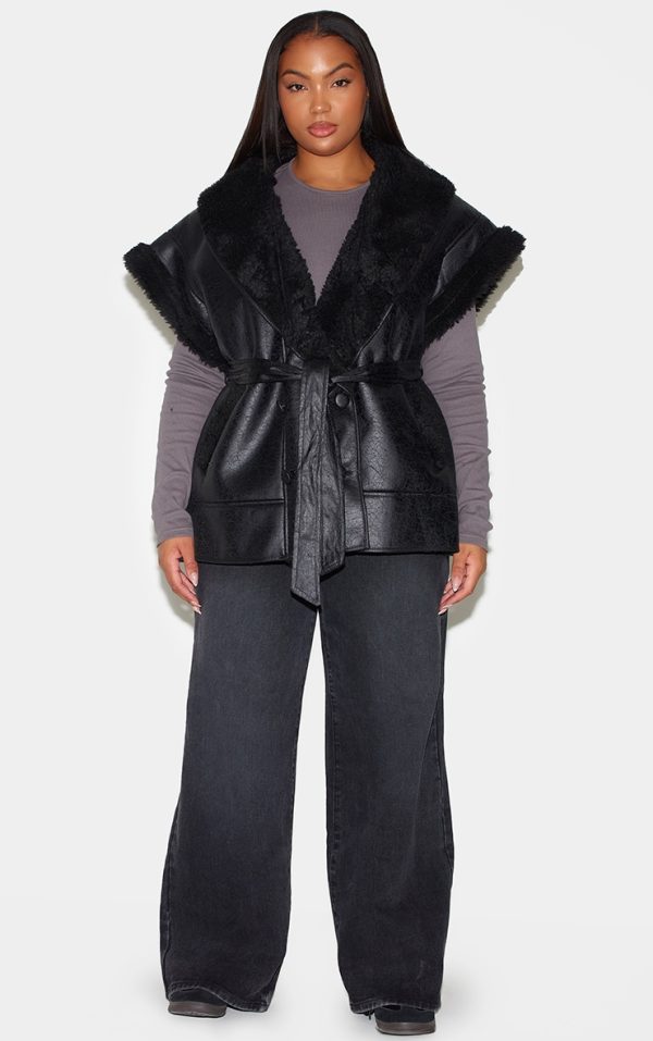 Plus Black Borg Trim Sleeveless Gillet