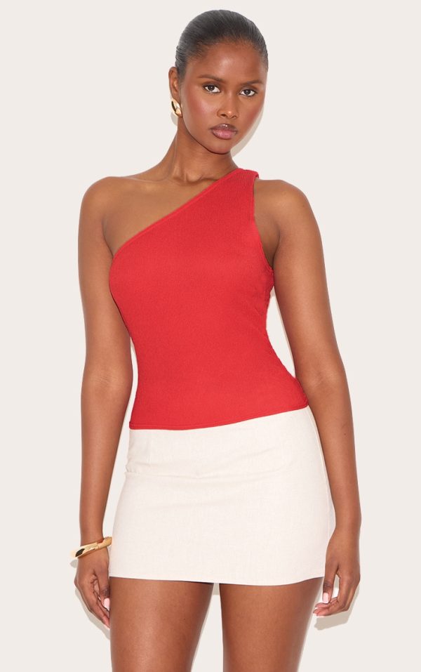 Burnt Orange Textured One Shoulder Longline Vest Top