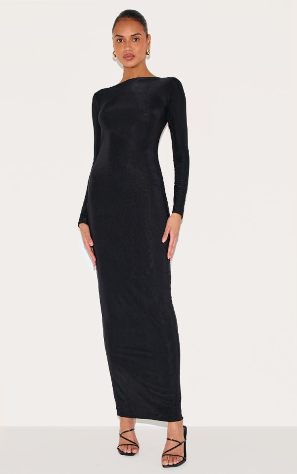 Black Double Layer Slinky Maxi Dress