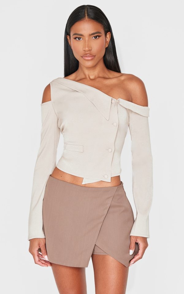 Stone Premium Woven Asymmetric Bardot Vest Style Top