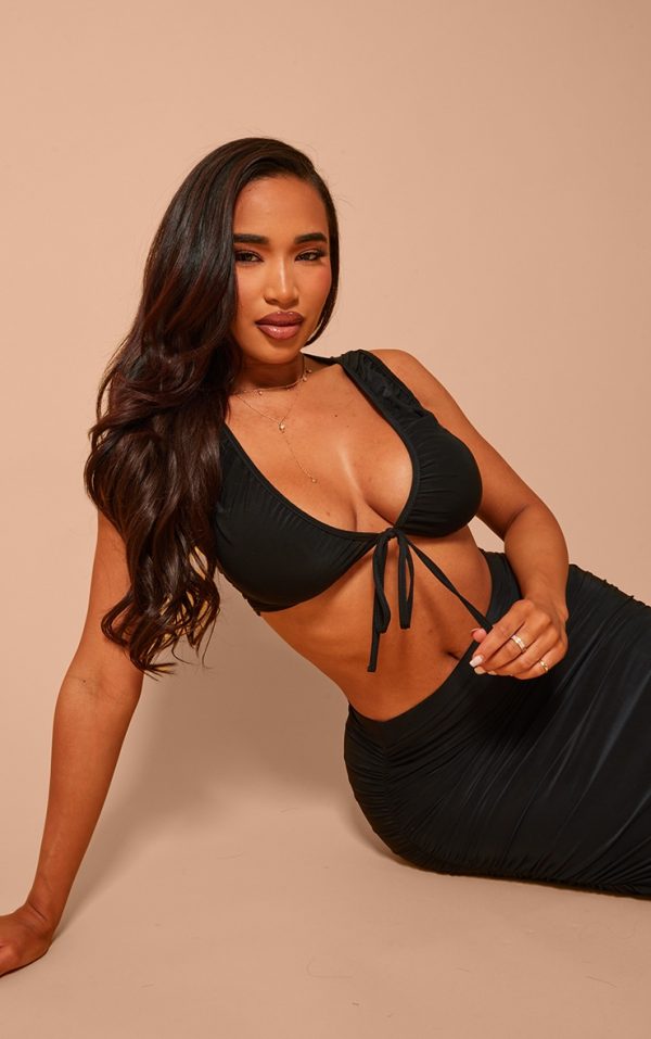 Shape Black Slinky Sleeveless Tie Front Top