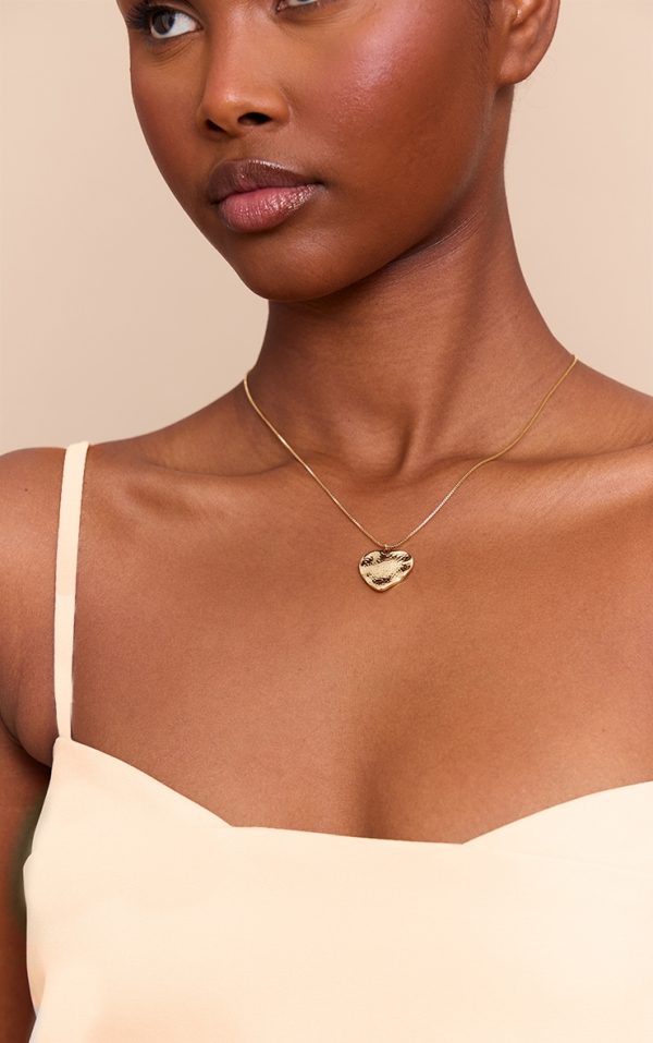 Gold Plated Textured Heart Locket Necklace