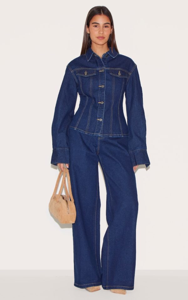 Indigo Contrast Stitch Mid Waist Wide Leg Jeans
