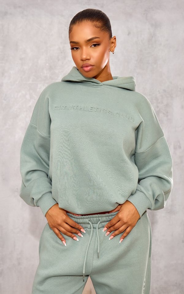 PRETTYLITTLETHING Sage Athletics Club Embossed Graphic Oversized Hoodie