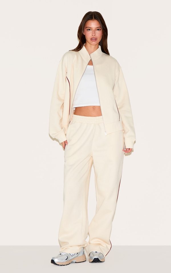Cream Wide Leg Contrast Seam Sweatpants