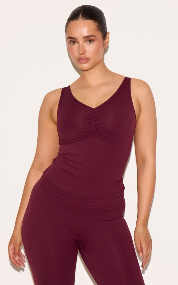 Shape Wine Active Ruched V Neck Longline Top