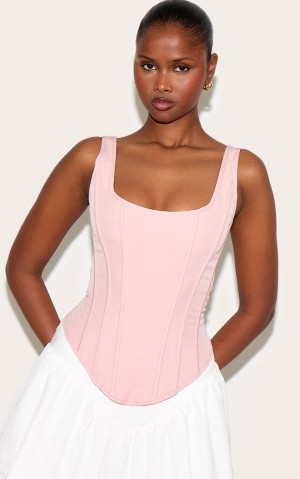 Pale Pink Boned Dip Hem Longline Corset