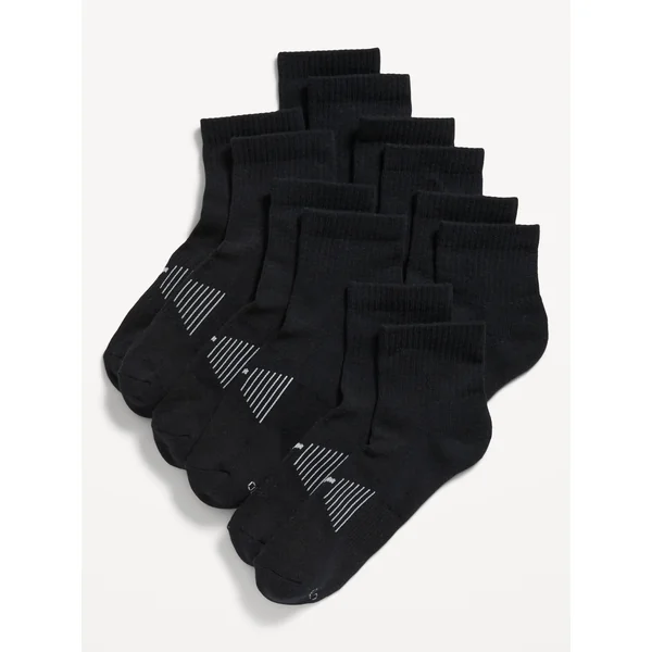 6-Pack Athletic Quarter Crew Socks for Men - Black
