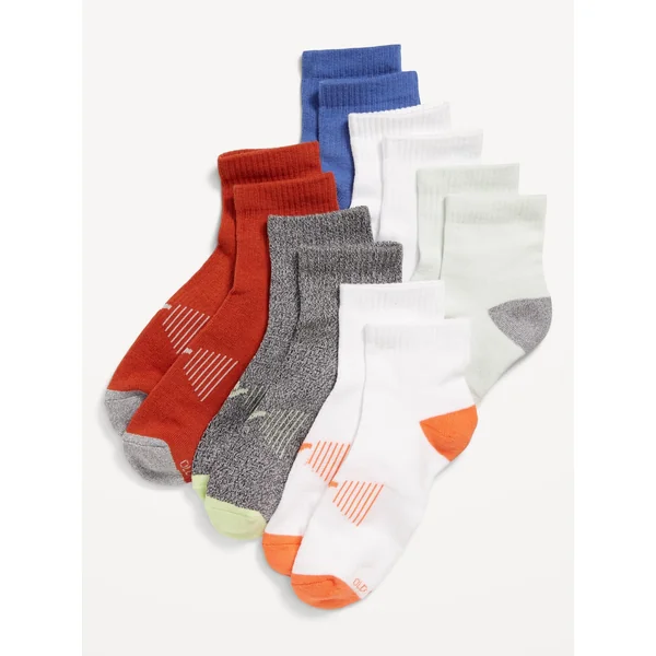 6-Pack Athletic Quarter Crew Socks for Men - Red/Blue/Gray/White