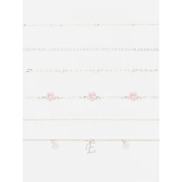 6-Pack Initial Bracelets - White