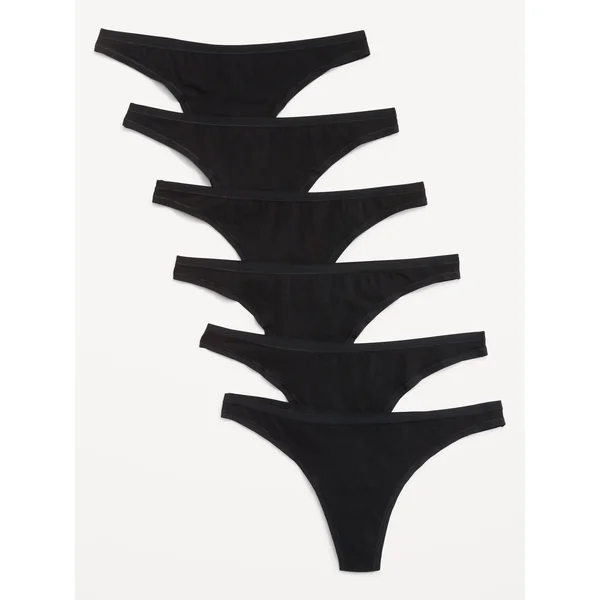6-Pack Low-Rise Everyday Cotton Thong - Black Jack