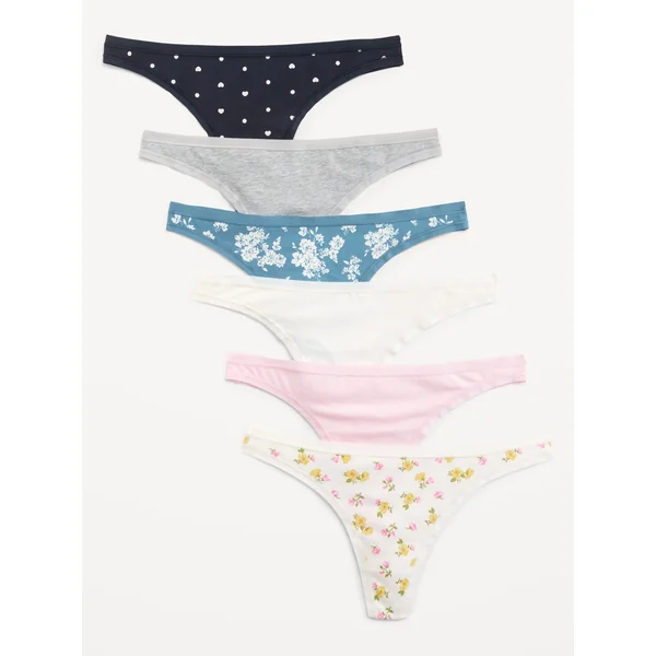 6-Pack Low-Rise Everyday Cotton Thong - Ditsy Floral