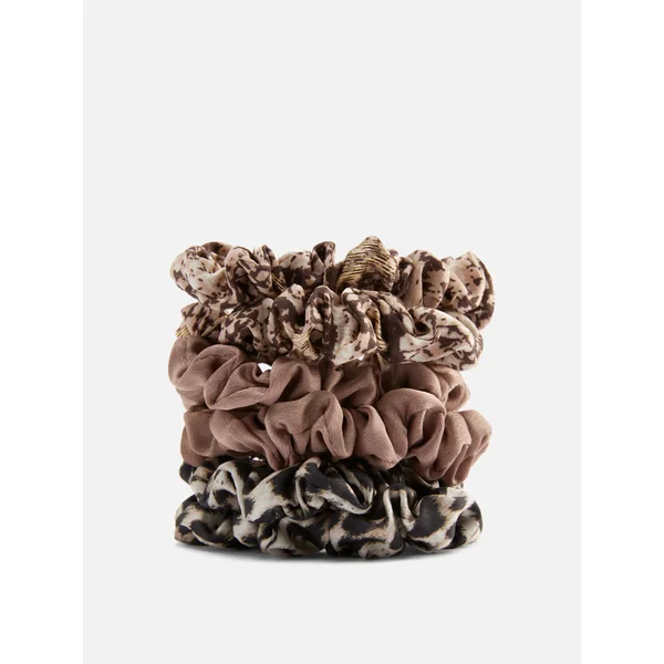 6-Pack Micro Animal Print Scrunchies - Brown