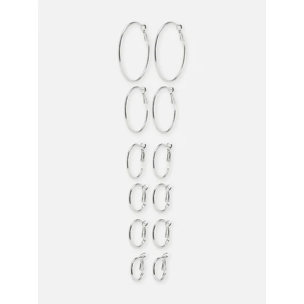 6-Pack Multi Size Hoop Earrings - White