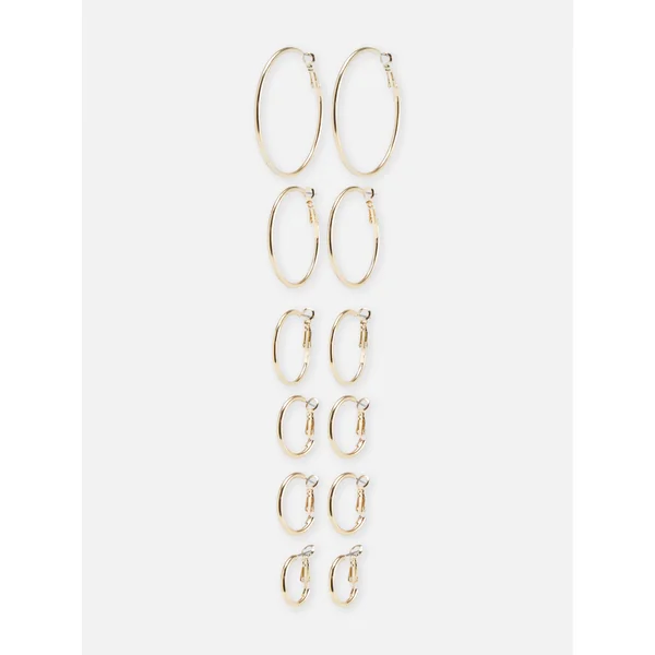 6-Pack Multi Size Hoop Earrings - Yellow