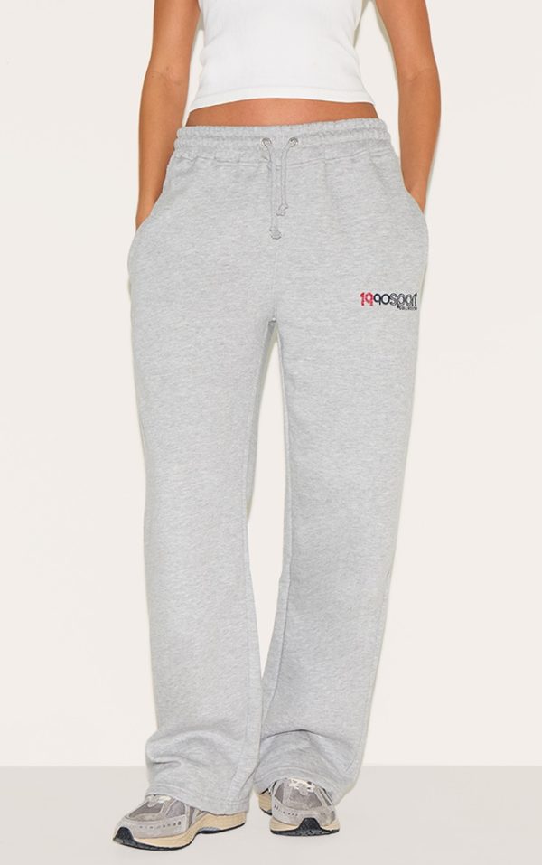 Ash Grey Embroidered Wide Leg Sweatpants