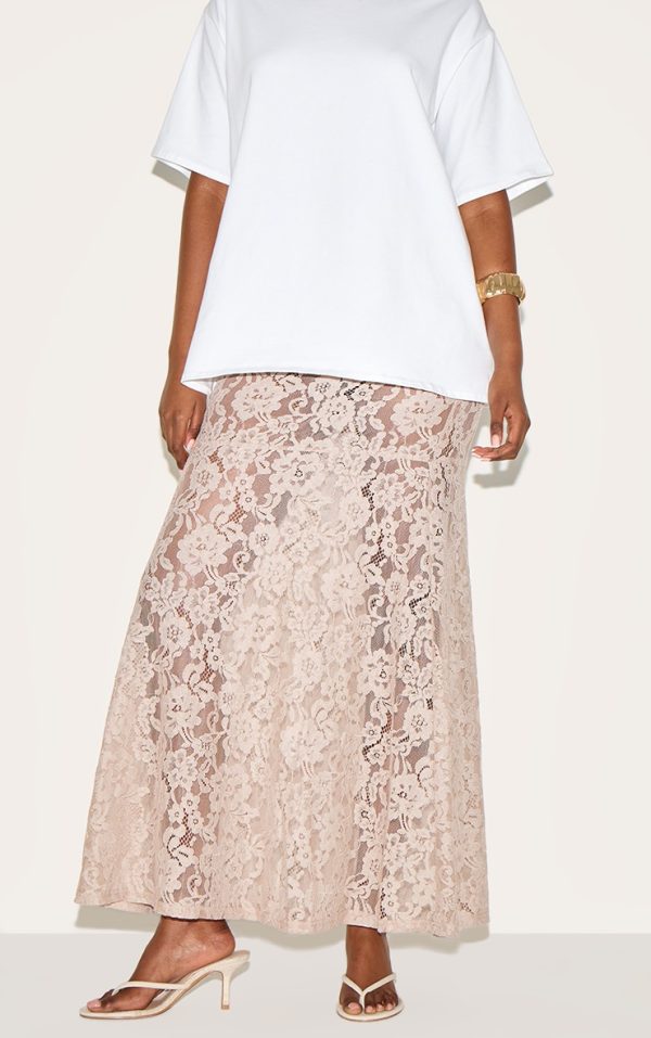 Taupe Floral Lace Sheer Maxi Skirt