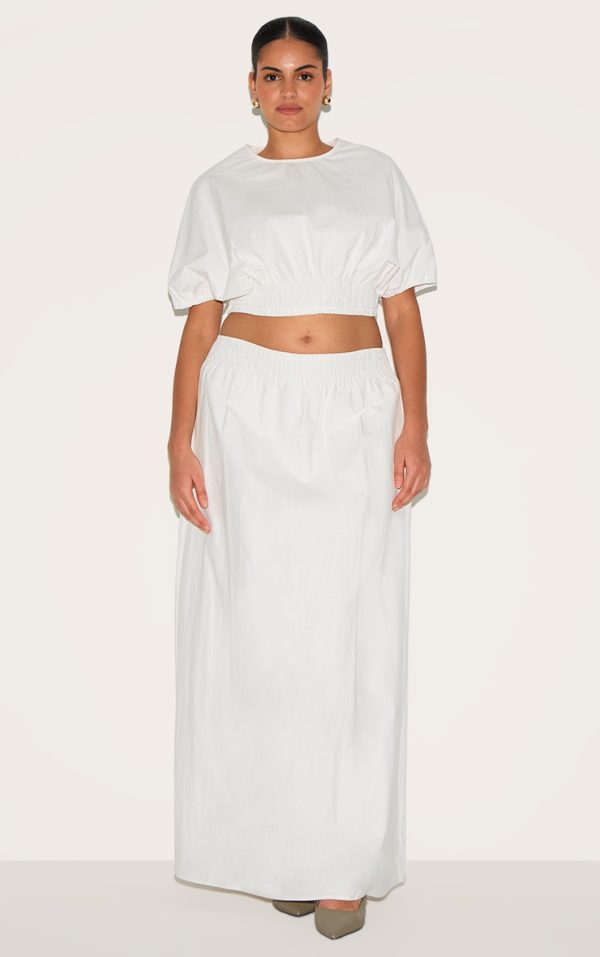 Plus White Sheered Waist Low Rise Maxi Skirt