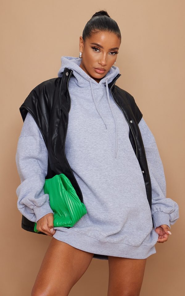Grey Marl Oversized Hooded Sweatshirt Dress