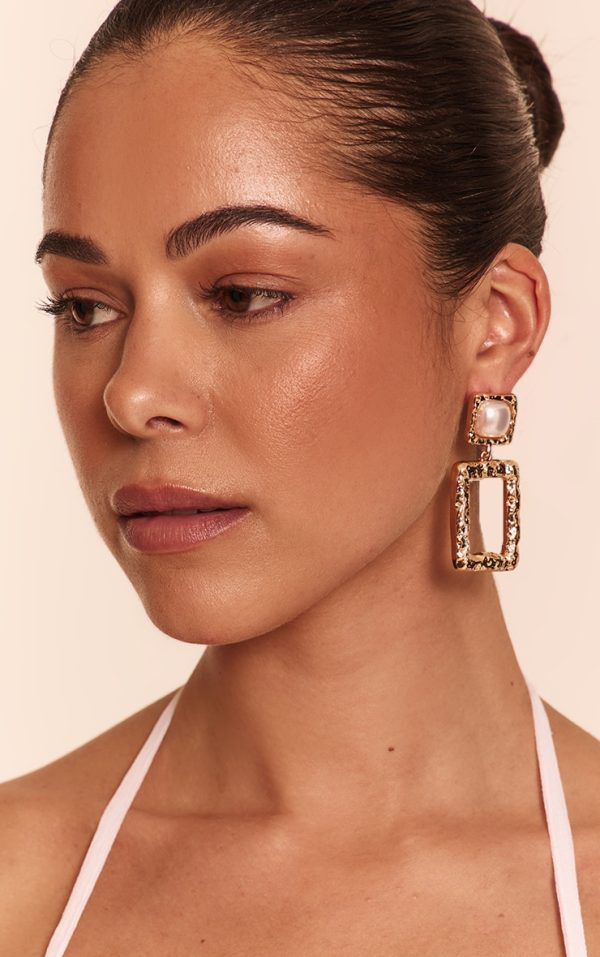 Gold Rectangular Pendant Statement Earrings