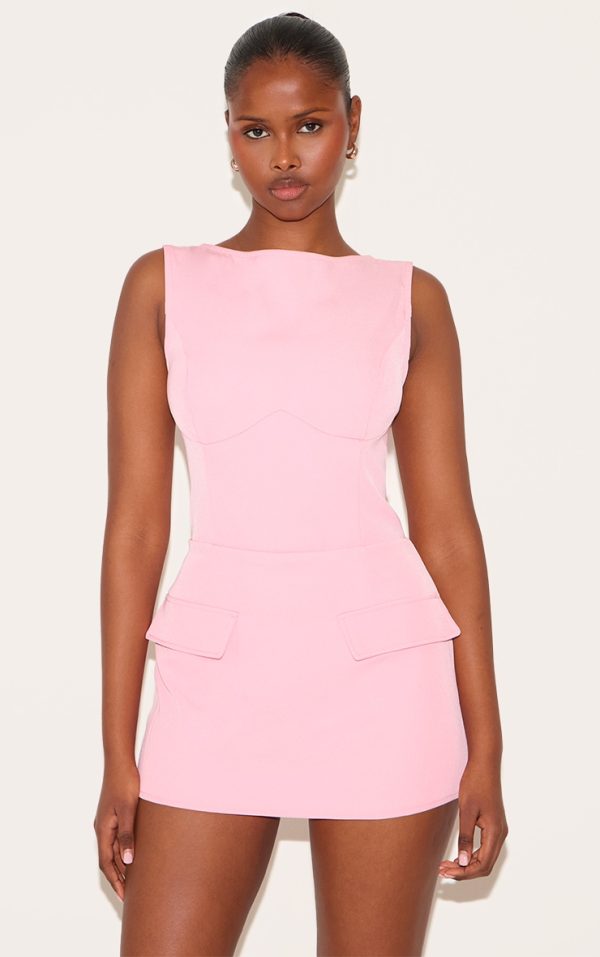 Candy Pink Woven Pocket Detail Sleeveless Skort Romper