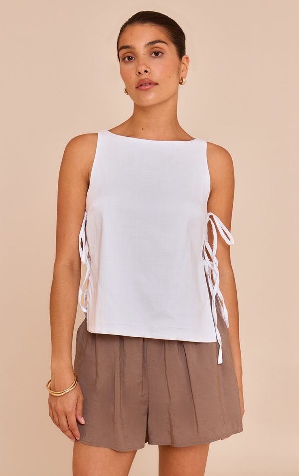 Petite White Tie Side Detail Top