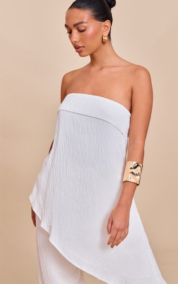 White Bandeau Asymmetric Drape Detail Top